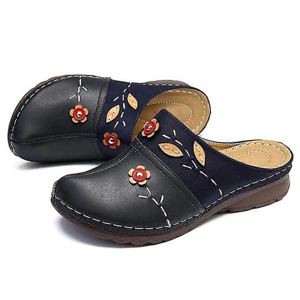 Damesko Sandaler Damer Komfortable Sandaler med Lukket Tå Kilehæl Plattformsko Blomstertøffel Dark Blue 42