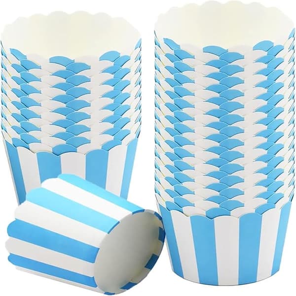 Cupcakeforme, 50 STK Elegante Muffins Bageforme Blå og Hvide Striber Cupcake Liners Muffin Liners Bagepapirforme Fedtbestandige Indpakninger Cupcake