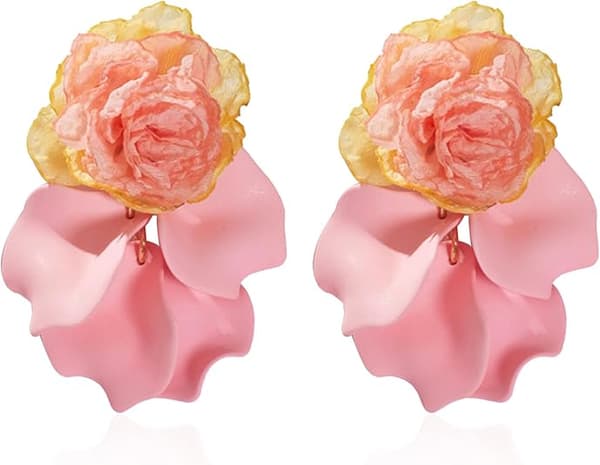 Chiffon Akryl Roseblad Øredobber Dingle Overdrevne Blomsterøredobber Dråpe Statement Blomster Dusker Lette Øredobber Valentinsdagsgave