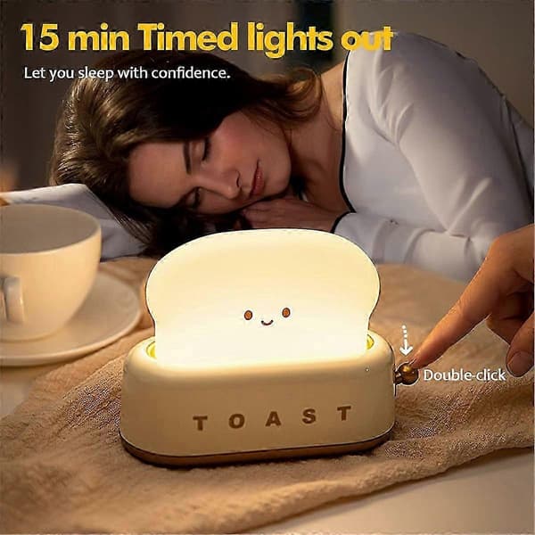 Søt Toast Brød LED Bordlampe, Oppladbar Nattbordslampe med Timer, Ideell