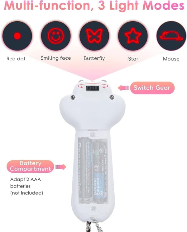 Kattelaserleker 7 i 1 LED-peker poteformet, 3 belysningsmoduser