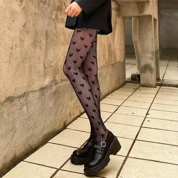 Fiskenettstrømper Tights Høy midje Hul ut (lite hjerte) for kvinner