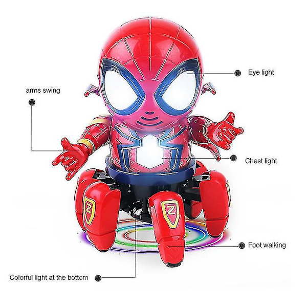 Spider-Man Robot med Ljus och Musik Spindelbensdesign med Vågiga Armar Musikleksak Red