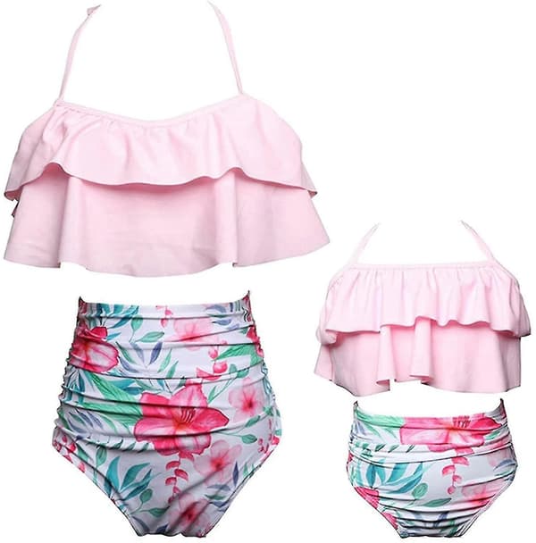 Piger Badedragt Todelt Bikini Sæt Flæse Falbala Badedragt D Pink 2-3T