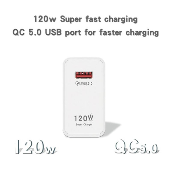 120W hurtigoplader USB-oplader hvid EU