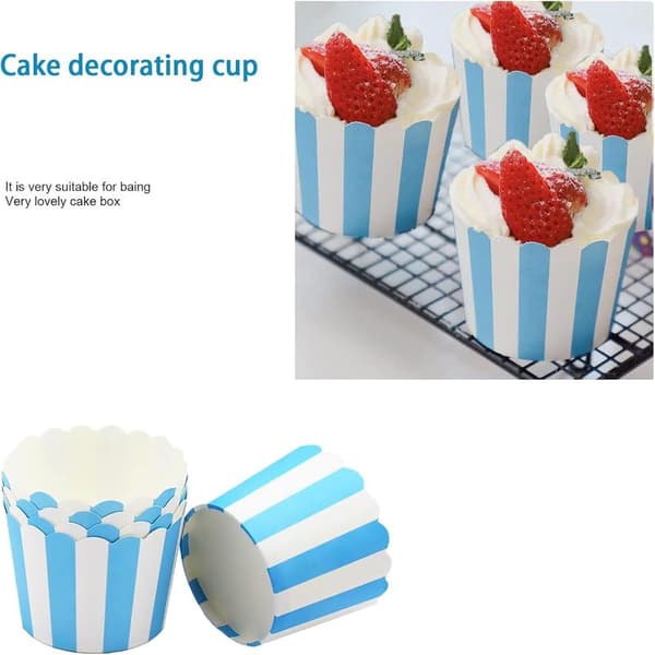 Muffinsformar, 50 st eleganta muffinsbakformar blå och vita ränder muffinsformar muffinsformar bakpappersformar fettsäkra omslag muffins