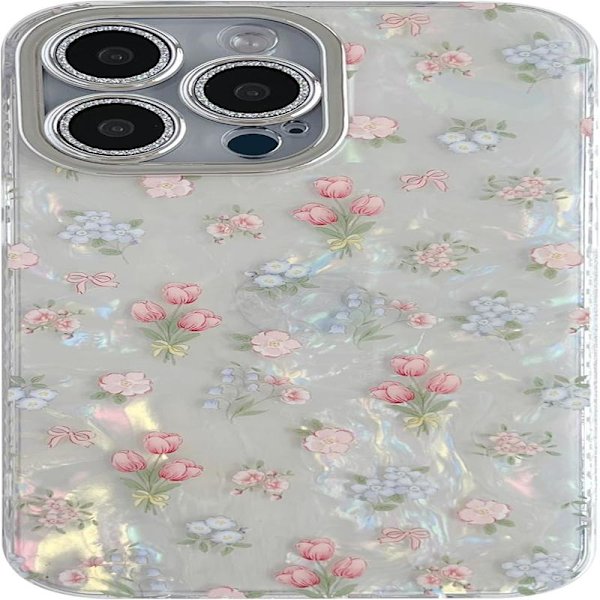 (White) Sweet Tulip Flower Bowknot Shell Pattern Phone Case Compatible with iPhone 12 Case