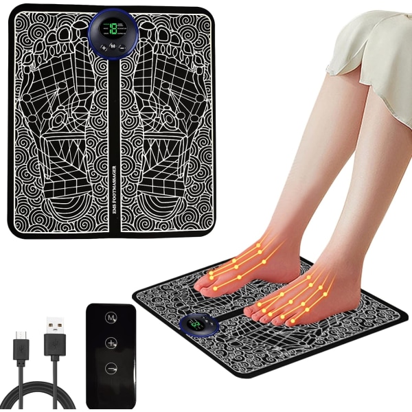Elektrisk fodmassageapparat, EMS fodmassagemaskine, bærbar USB fodmassagemåtte 8 tilstande og 19 intensitetsniveauer