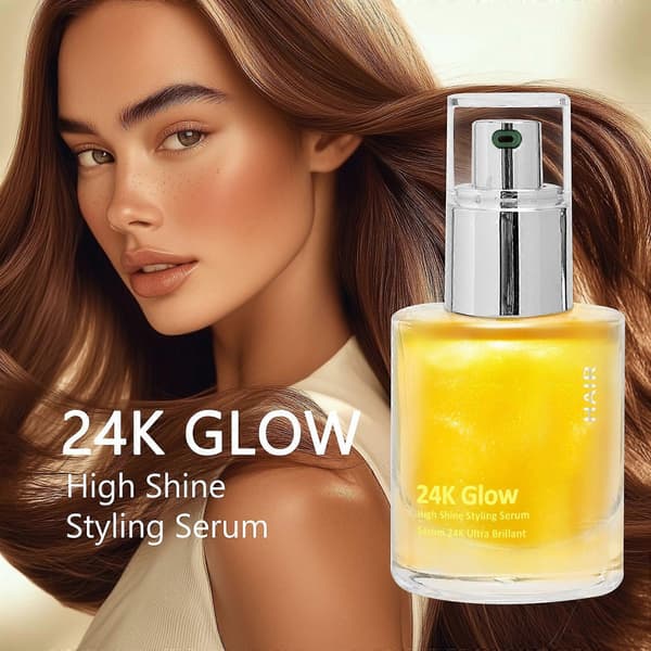24K Glow High Shine Styling Serum, Forbedrer Glans og Glatthet, Nærende Hår, Reduserer Håravfall