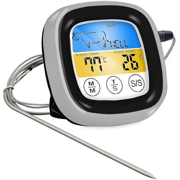 Digital kötttermometer, LCD-display BBQ-termometer med matlagningstimer för grill, ugn, BBQ, matlagning, rökare