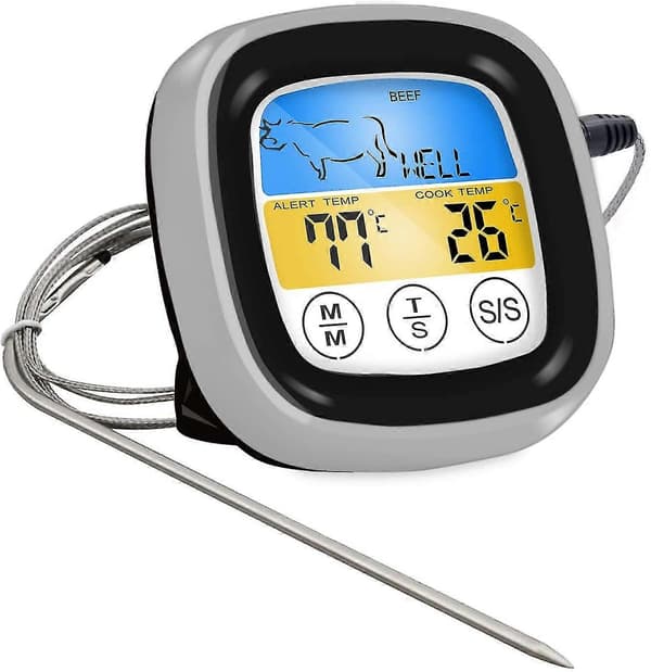 Digitalt Kødtermometer, LCD-display BBQ Termometer Med Madlavningstimer Til BBQ, Ovn, Grill, Madlavning, Ryger