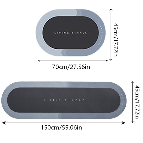 Superimukykyinen kylpymatto Nopeasti kuivuva pehmeä elliptinen matto ovimatto Moderni tyyli keittiöön kylpyhuoneeseen Danube soikea - Harmaa Danube oval - Grey 45*150