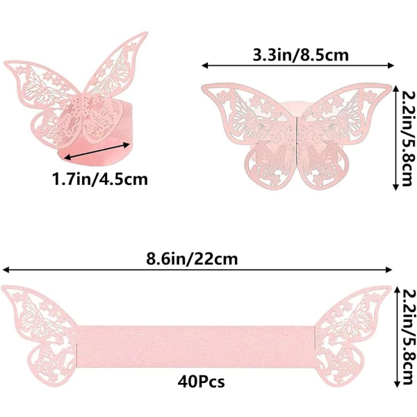 40 stykker sommerfuglserviettring hul skinnende sommerfuglpapir serviettringer Sommerfuglformede papirserviettringer til bryllupsbankettborddekorasjoner