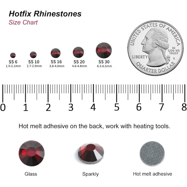 8000 stk Hotfix Mørk Siam Røde Rhinestones for Håndverk, SS6 (1,9-2,1 mm) Dark Siam Dark Siam SS6