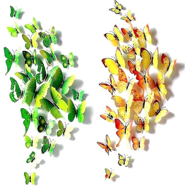 108 stk 3D sommerfugl veggdekor klistremerker, sommerfugldekorasjoner