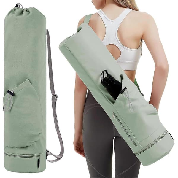 Yogamattväska med vattenflaskficka och våt bottenväska, grön förvaringsväska