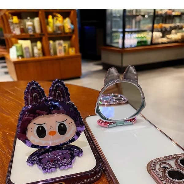 Monsters Plated Phone Case with Hidden Mirror & Stand: Glittering Diamond Lens Frame, Compatible with iPhone (Silver) iPhone16pro T8 iPhone16pro iPhone16pro T8