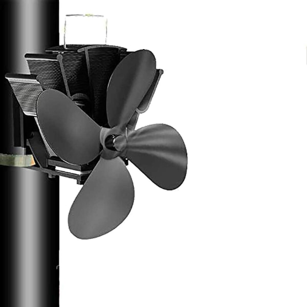 4-teräinen savupiippu liesituuletin, joka on kiinnitetty puupiippuputkeen/puutakkaan/takkaan musta