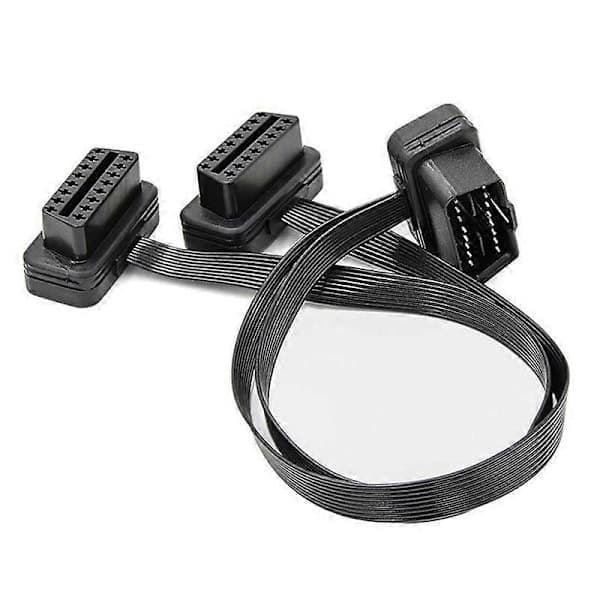 OBDII-forlængerkabel Dobbeltkontakt Y-splitter OBD OBD2 16-benet han til hun Adapter Flad+Tynd til sort