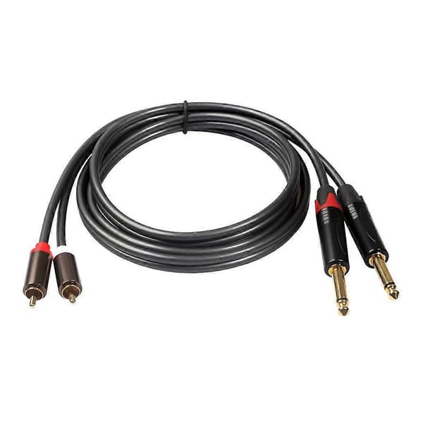 2X Dobbel 6.35 til 2rca Kabel 5ft, Dobbel 6.35mm 1/4 tomme Hann til 2 RCA Hann RCA