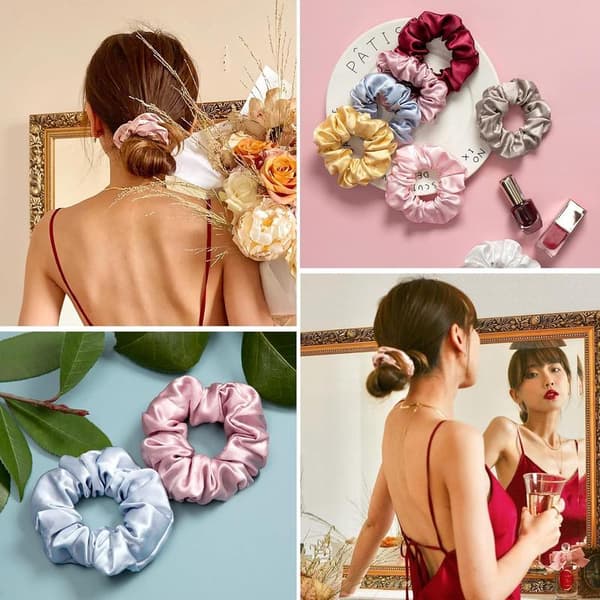 En hvit silke scrunchie hårbånd dame hestehaleholder hårtilbehør