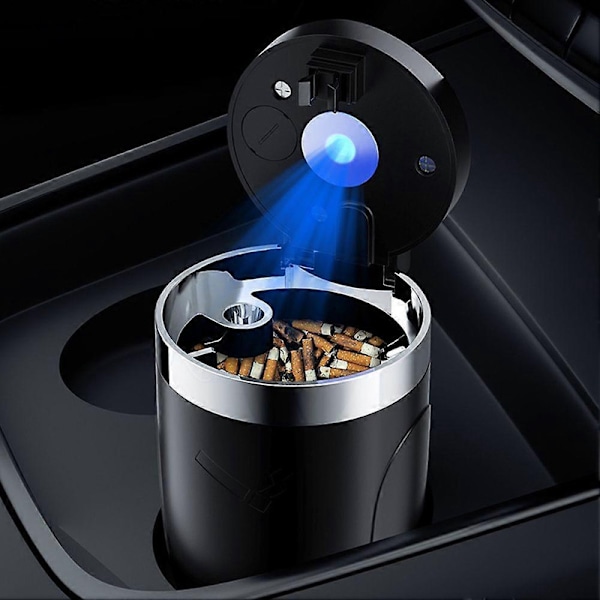 Bilaskebæger med Låg & Blåt LED-lys, Bærbar Røgfri Rustfri Papirkurv, Biltilbehør, Passer De Fleste Bilkopholdere with Vent Holder with Vent Holder Blue