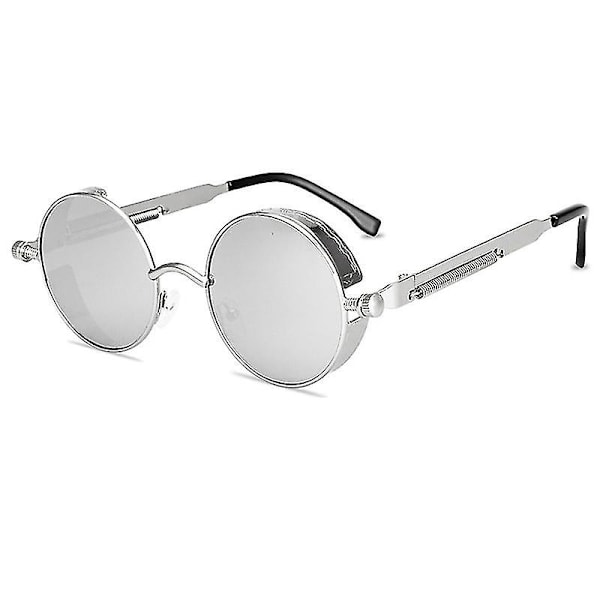 Vintage Polariserede Steampunk Runde Solbriller til Mænd, Stilren Db Silver Frame and Lenses