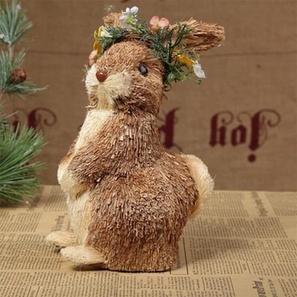Straw Easter Bunny Figurines Lifelike Handmade Woven Rabbit Desktop Decorations