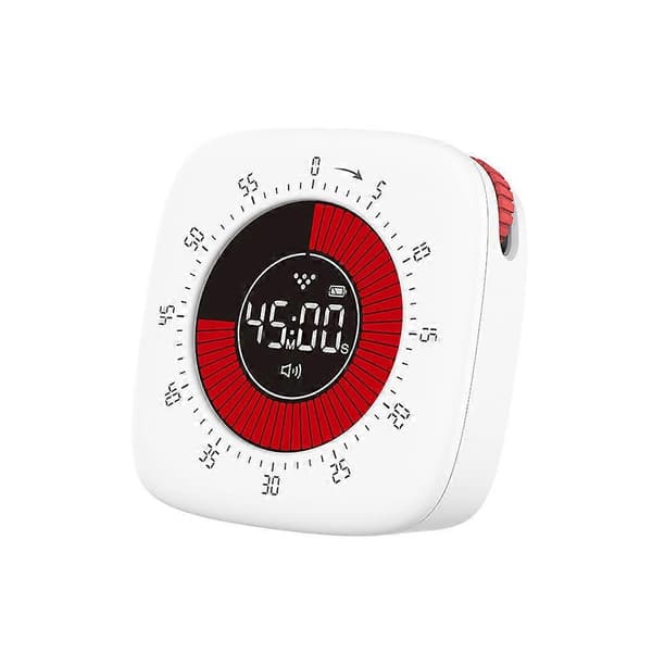 Visuell timer med alarm, opptelling, oppladbar, 60 minutters nedtelling White One Size