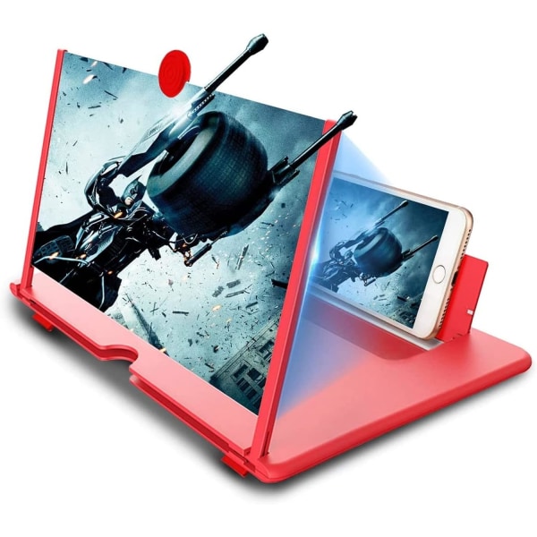 12 tommer 3D bærbar forstørrelsesglas, med foldbar telefonholder forstørrelsesglas Skærmforstørrer telefonprojektor til alle HD-smartphone-skærmforstærkere (rød)
