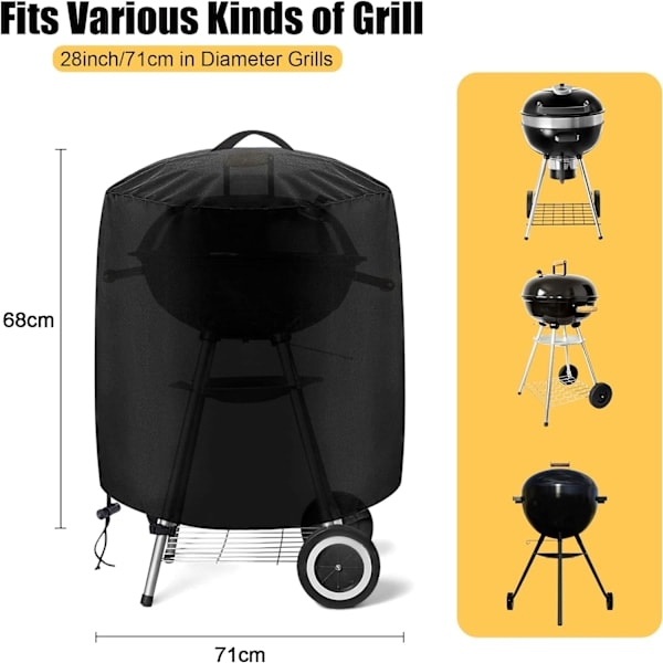 Pyöreä grillin suojus, kestävä 420D Oxford -kaasugrillin suojapeite, vedenpitävä, tuulenpitävä, UV-suojattu, 71 x 68 cm