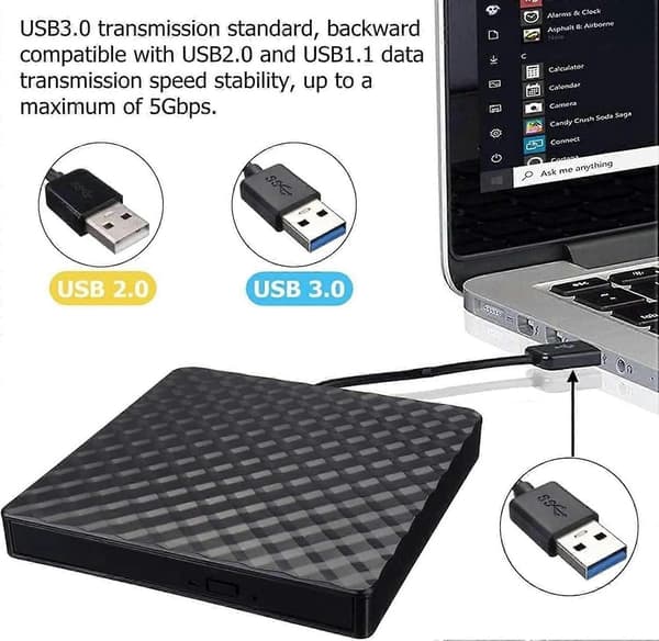 USB 3.0 Slim bärbar CD-läsare CD/DVD-RW-brännare TFUFR extern CD DVD-enhet