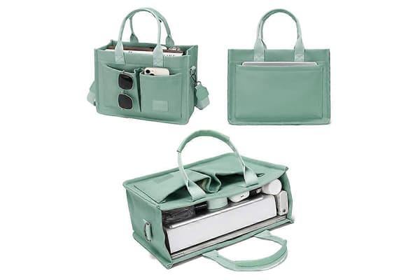 Indkøbstaske til kvinder med rum Lærred Crossbody-tasker til bærbar computer Bog-Grøn Green One Size