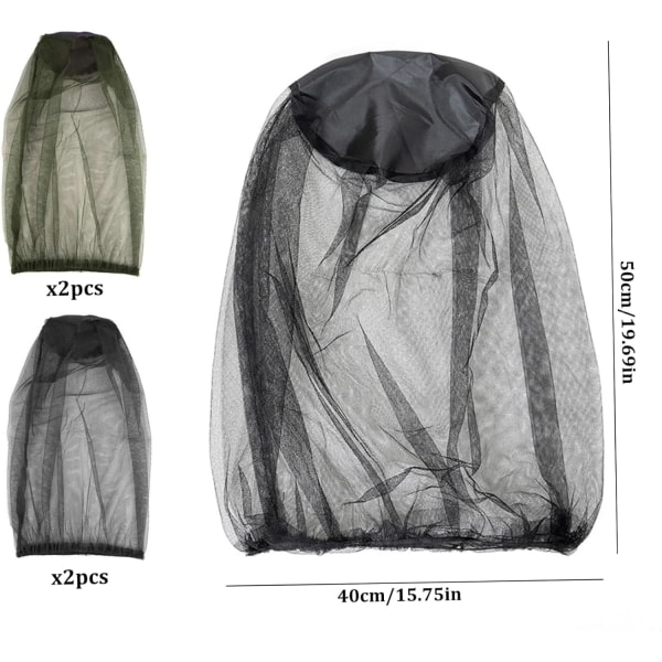 4 kpl Midge Head Net Anti Bug Mosquito Head Net Hieno Mesh Verkko Peite Mehiläishoito Bee Veil Ulkoiluun Vaellus Camping Kalastus Musta Vihreä