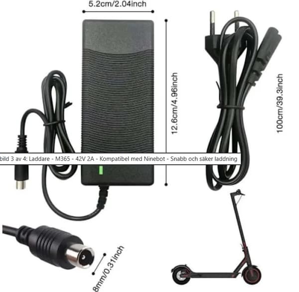 Lader – 42V 2A for M365 og Ninebot – Rask og trygg lading M365/Pro/1S/Pro2/Essential/3