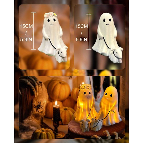 Lighted Halloween Ghost Dog Statue Ghost med Dog Night Light Cute Ghost og Dog Party Dekorasjoner for Halloween Hjem Soverom Dekor