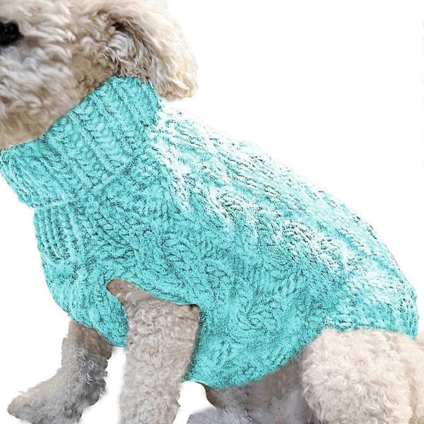 1 st husdjurshund polotröja stickad tröja kappa vintervärmare förtjockande pullover stickade kläder virkad kappa kläder Blå