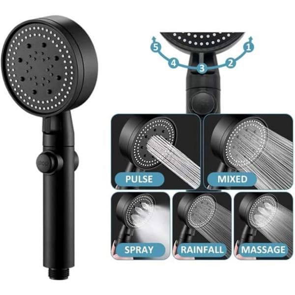 Shower Head, High Pressure Shower Head with 5 Settings, Handheld with On/Off Button Water Saving