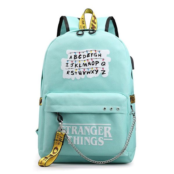 Stranger Things USB-opladningsrygsæk Skoletaske sort black