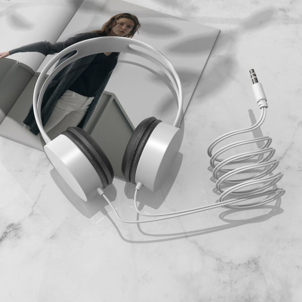 3,5 mm kablede hodetelefoner Mikrofon støyreduksjon over øret stereohodetelefoner white