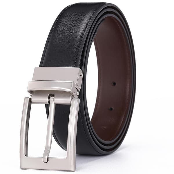 Herrebelte i lær, vendbart, 3,3 cm bredt, roterende spenne (120 cm)