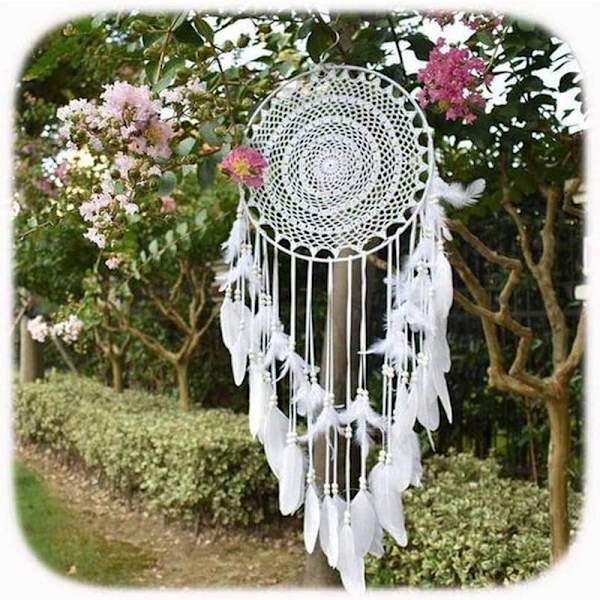 Large Boho Dream Catcher with White Feathers Macrame Wall Decoration for