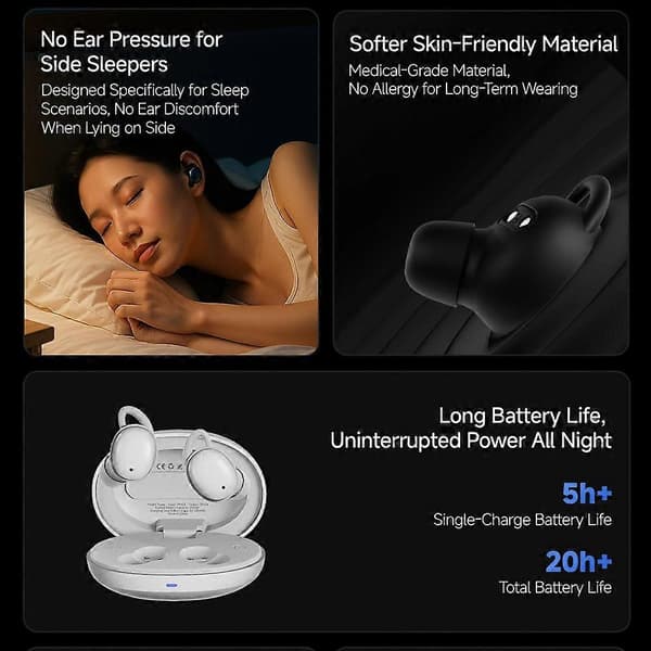 CCA Sleep Smart ANC støyreduserende ørepropper 6 mm dynamisk driver In-Ear Bluetooth-kompatible 5.4 Stereo soveøretelefoner Blue