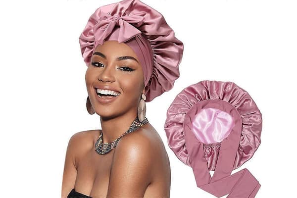 Sovmössa för kvinnor i satin, hårbonnet, huvudbonad, bred Pink One Size
