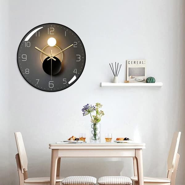 (Sort) Moderne lydløs vægur, 30 cm diameter vægur, rundt