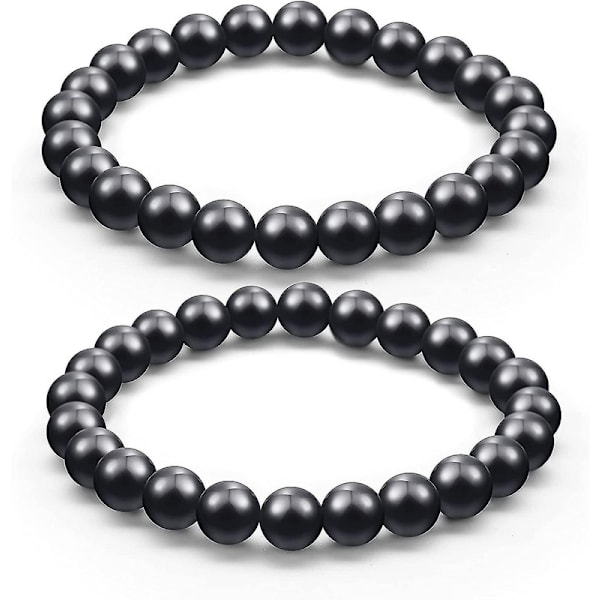 2 stykker Shungit Armbånd med 8 mm Shungit Perler EMF Krystalbeskyttelse Krystalenergi Elastiske Sten Armbånd til Mænd Kvinder