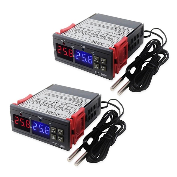 2x Stc-3008 Dubbel Digital Inkubator Termostat Display Temperaturregulator 12v