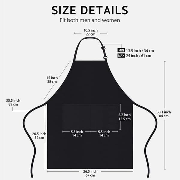 Kjøkkenforkle 2-pakning - Vanntett vaskbart matlagingsforkle - Justerbart med store lommer - Unisex for grilling og maling