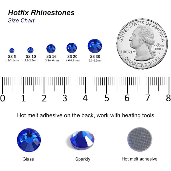 8000 stk Hotfix Safir Rhinestones for Håndverk, SS6 (1,9-2,1 mm) Sapphire Sapphire SS6