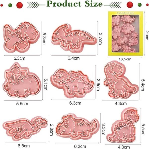 Dinosaurie-kakeform, 8 deler bakeverk kjeksform, 3D kjeksform